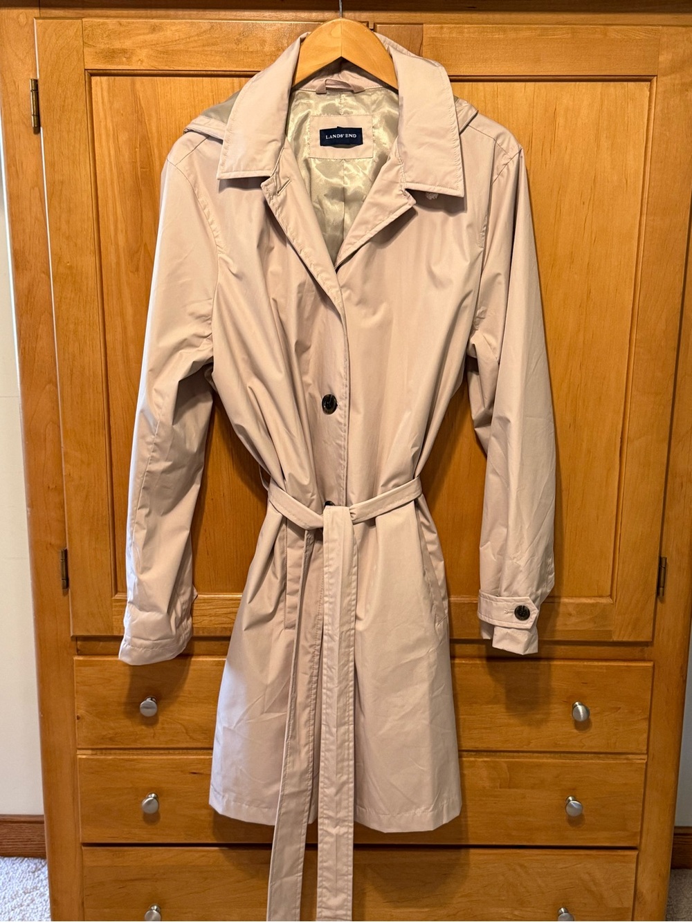 Lands' End Light Beige Trench Coat with Waist Tie